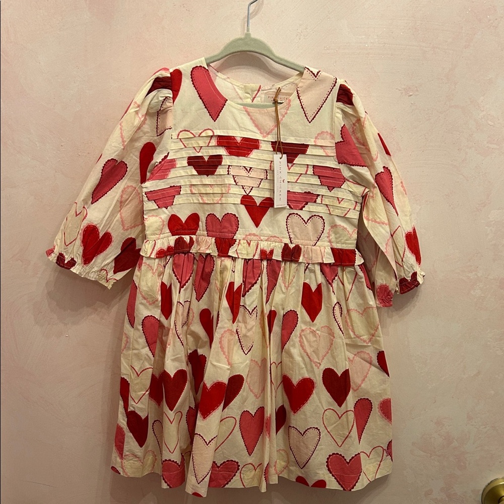 NWT Pink Chicken Heart Patterned Kids Dress